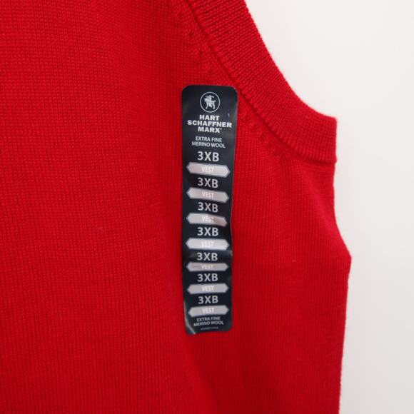 Hart Schaffner Marx Sweater Vest Red Men's Extra Fine Merino Wool V Neck NWT 3XB - Picture 6 of 12